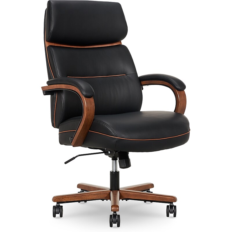 Finch NEO TWO Ergonomic Vegan Leather/Wood Swivel Executive Chair, Black (52373-BLK) image 1