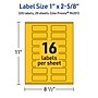 Avery Rectangle Laser/Inkjet Multipurpose Labels, 1" x 2-5/8", Bright Yellow (320/Pack)~#|#~E818F99D-F584-44C1-86DCD625BDFA0B8F_sc7