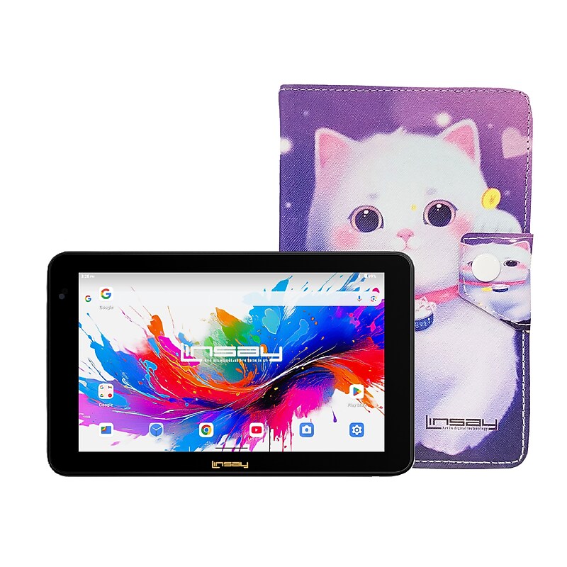 Linsay 7" Octa Core Tablet, WiFi, 128GB SSD, Android 15, Bundled with Shape Kitty Leather Case (F7UXD128CKITTY) image 1
