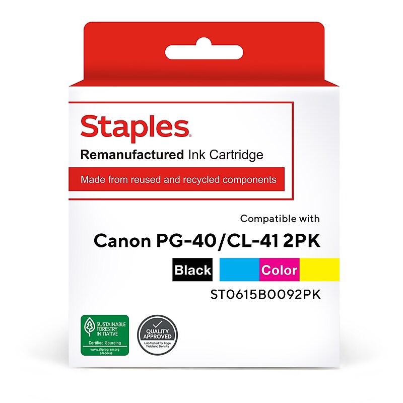Staples Remanufactured Black/Tri-Color Standard Yield Ink Cartridge Replacement for Canon PG-40/CL-41 (ST0615B0092PK), 2/Pack image 1