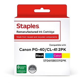 Staples Remanufactured Black/Tri-Color Standard Yield Ink Cartridge Replacement for Canon PG-40/CL-41 (ST0615B0092PK), 2/Pack