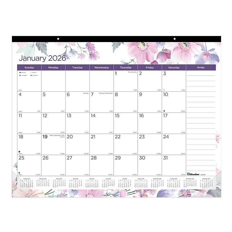 2026 Blueline Colorful Passion Floral 22" x 17" Monthly Desk Pad Calendar, Multi (C194113) image 1