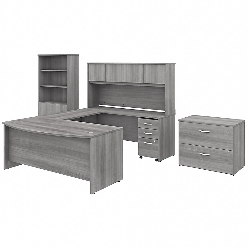 Bush Business Furniture Studio C 72W x 36D U Shaped Desk with Hutch, Bookcase and File Cabinets, Platinum Gray (STC001PGSU) image 1