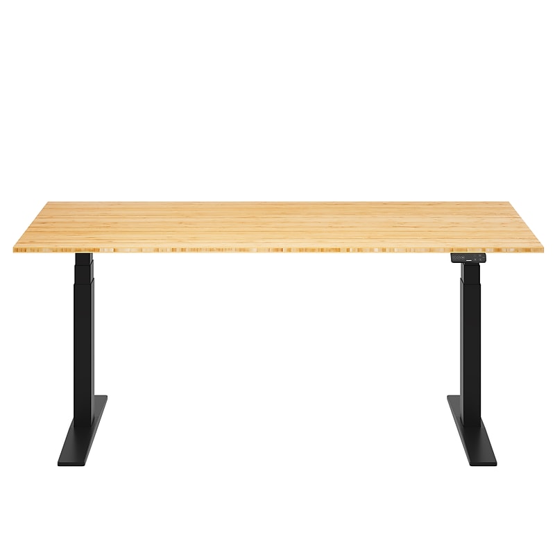 FlexiSpot E7COMMERCIAL 72''W Electric Adjustable Standing Desk, Bamboo/Black (E7BCOM7230-LBZB) image 1