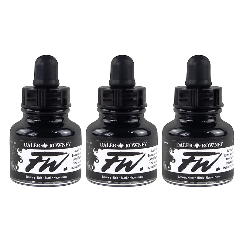 Daler-Rowney FW Acrylic Ink Pearlescent, Black, 29.5ml, 3/Bundle (DRW603201032-3) image 1
