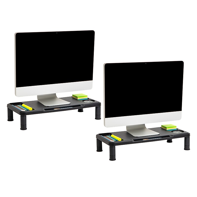 Mind Reader Monitor Stand Desktop Organizer, Plastic, 2/Pack, Black image 1