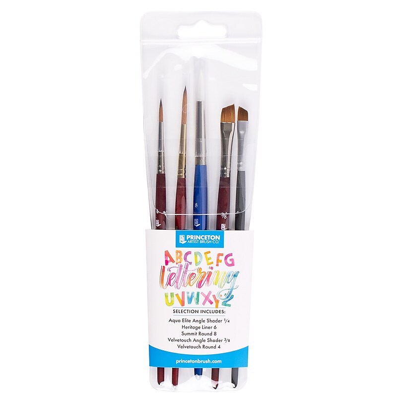 Princeton Short Handle Mixed Media Synthetic Lettering Brush Set, 5/Pack (PBXPLETTERSET1) image 1