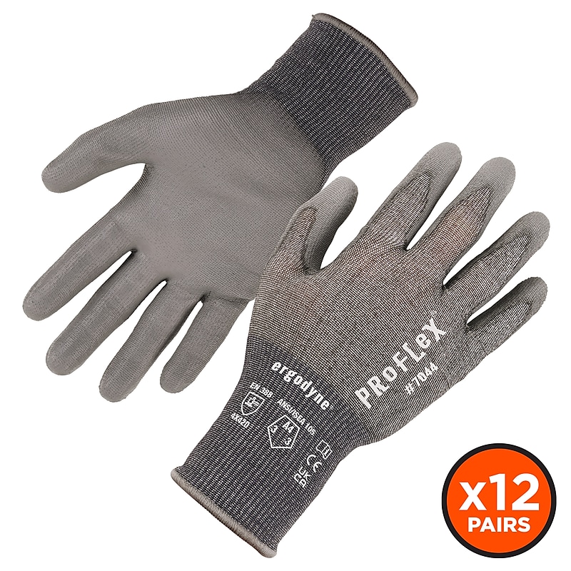 Ergodyne ProFlex 7044 PU Coated Cut-Resistant Gloves, ANSI A4, Gray, Medium, 12 Pair (10483) image 1