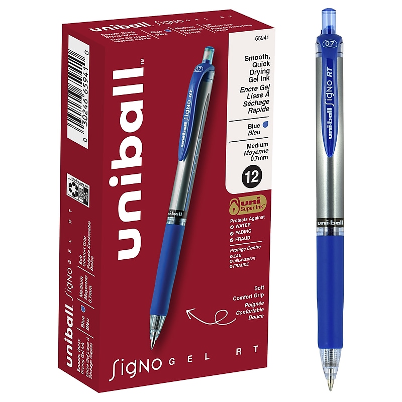 uni-ball Signo RT Gel Pens, Medium Point, 0.7mm, Blue Ink, Dozen (65941) image 1