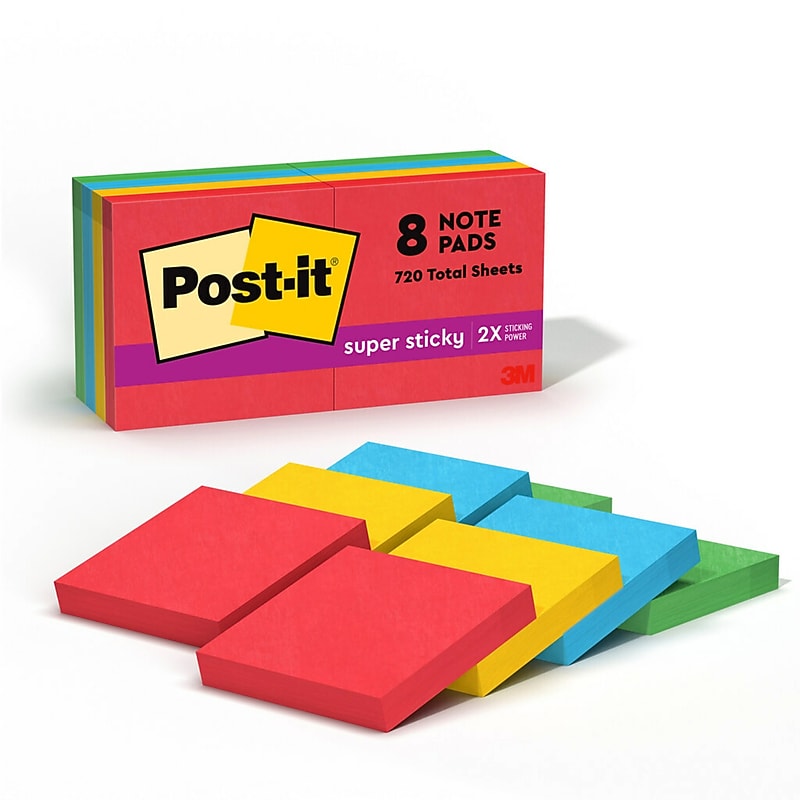 Post-it Super Sticky Notes, 2" x 2", Playful Primaries Collection, 90 Sheet/Pad, 8 Pads/Pack (6228SSAN) image 1