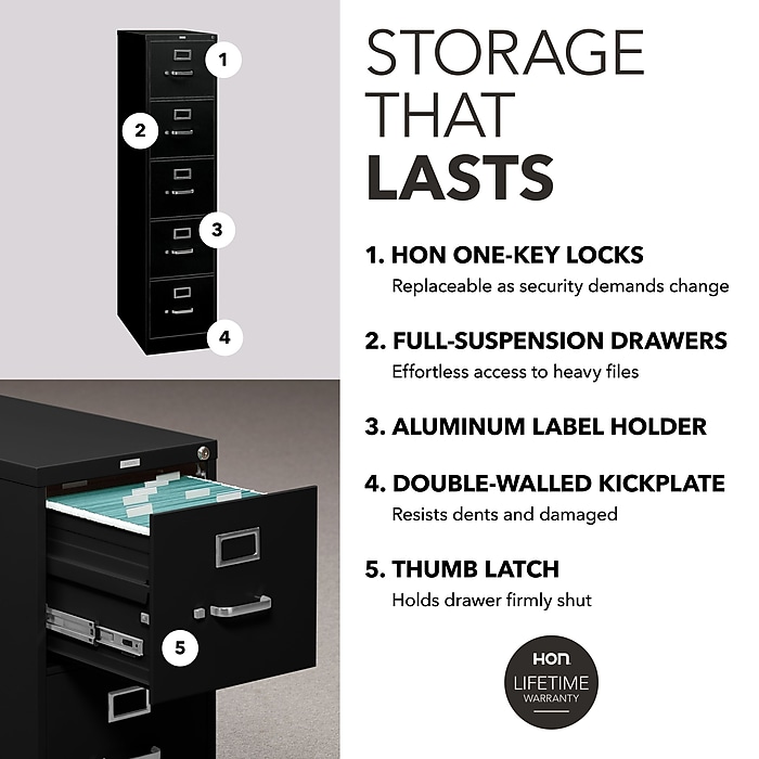 HON 310 Series 5-Drawer Vertical File Cabinet, Legal Size