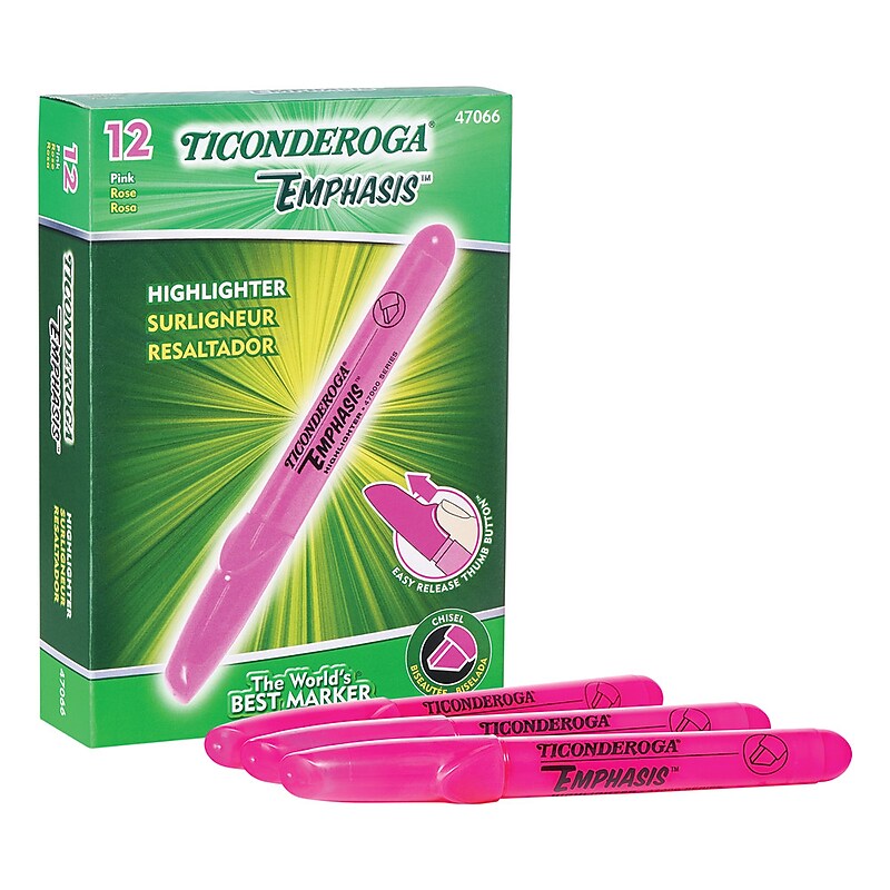 Ticonderoga Emphasis Fluorescent Highlighter, Chisel Tip, Pink (X47066) image 1