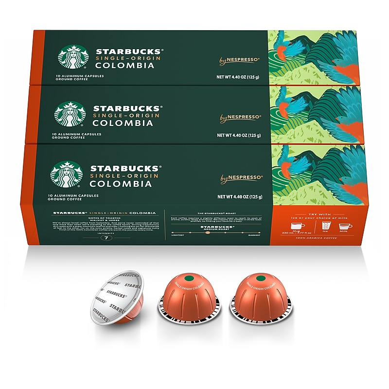 Nespresso Starbucks Single-Origin Colombia Coffee Nespresso Vertuo Capsules, Medium Roast, 30/Pack (163925) image 1
