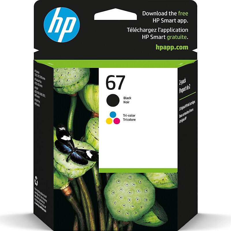 HP 67 Black/Tri-Color Standard Yield Ink Cartridge, 2/Pack (3YP29AN#140) image 1