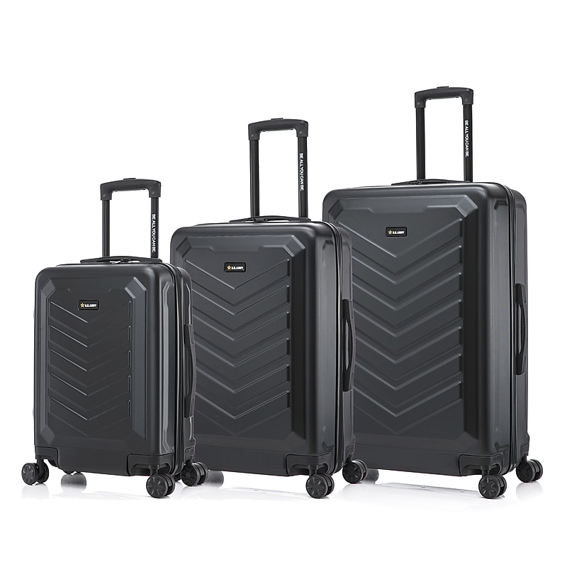 US Army FOX 3-Piece Hardside Spinner Carry-On Luggage Set, TSA Checkpoint Friendly, Black (USLFOXSML-BLK) image 1