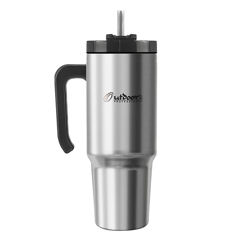 Outdoors Professional Stainless Steel Double-Walled  Tumbler with Straw, 30 oz., Silver (OUTD9034) image 1