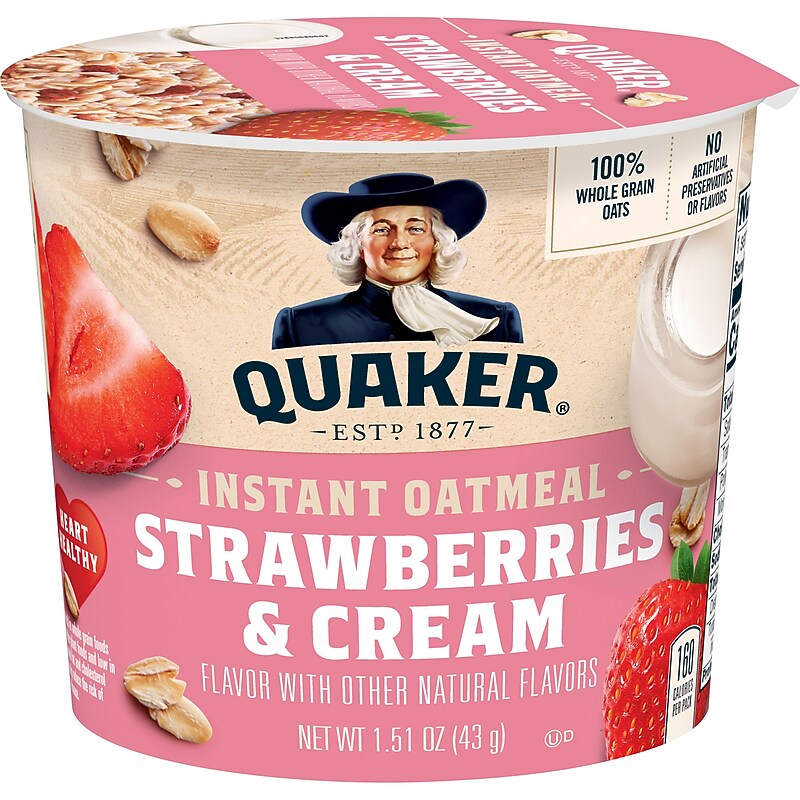 Quaker Express Cups Strawberries & Cream Instant Oatmeal, 1.51 oz., 12 Cups/Carton (QUA56806) image 1