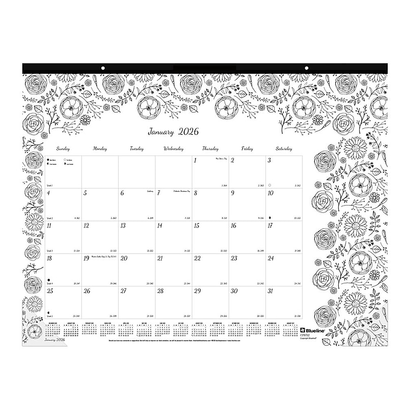 2026 Blueline DoodlePlan 22" x 17" Monthly Desk Pad Calendar, Black/White (C2917311) image 1