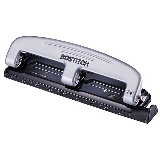 Bostitch EZ Squeeze 3-Hole Punch, 12 Sheet Capacity, Silver/Black