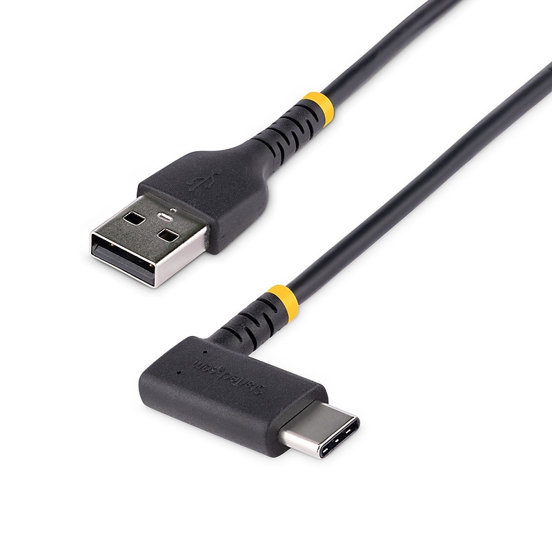 StarTech.com 6.6ft USB-A to USB-C Cable, Charge/Sync, Right-Angled USB C, Heavy-Duty, Black (R2ACR-2M-USB-CABLE) image 1