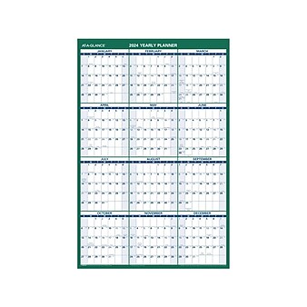 2024 AT-A-GLANCE 24" x 36" Yearly Wet-Erase Wall Calendar, Reversible, Green (PM210-28-24)
