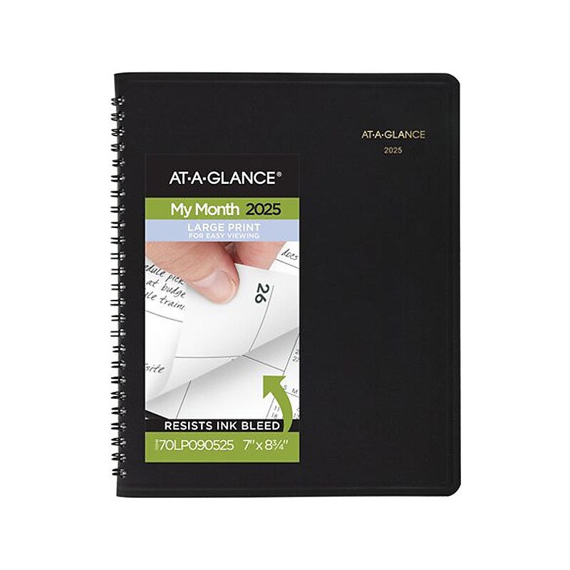 2025 AT-A-GLANCE Large Print 7" x 8.75" Monthly Planner, Faux Leather Cover, Black (70-LP09-05-25) image 1