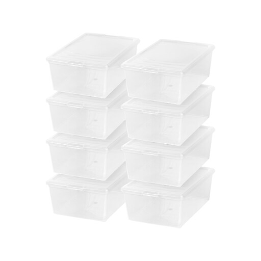 Iris 13.5 Qt. Snap Lid Storage Tote, Clear, 8/Pack (500075) Staples
