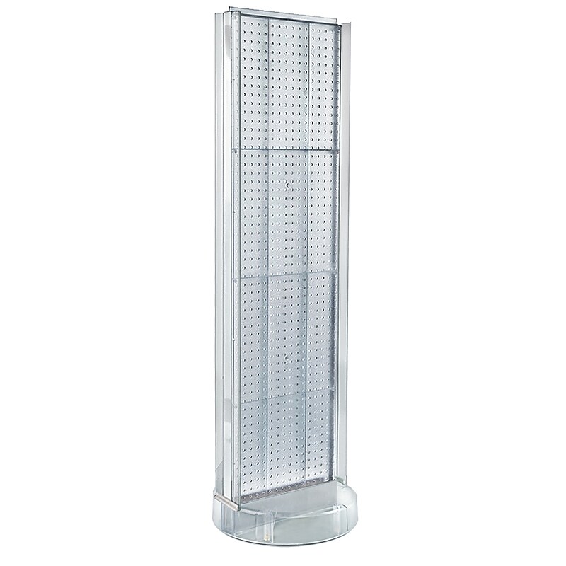 Azar Displays 60” x 16” Two-Sided Pegboard Floor Display w/ C-Channel Sides on Revolving Round Studio Base, Clear (700788-CLR) image 1