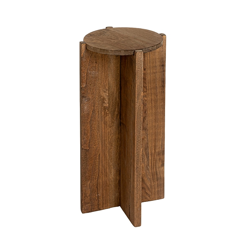 Storied Home Paulownia 13.8"Dia. Wooden Round Accent Table, Brown (EC1803) image 1