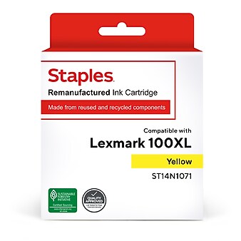 Staples Remanufactured Yellow High Yield Ink Cartridge Replacement for Lexmark 100XL (TR14N1071/ST14N1071)