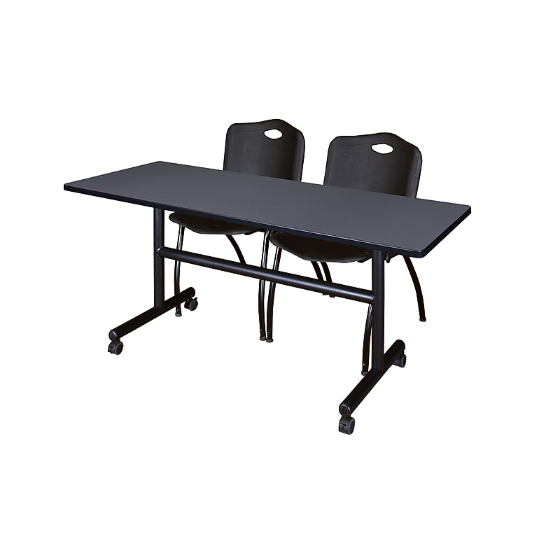 Regency Kobe 60" Flip Top Mobile Training Table- Grey & 2 'M' Stack Chairs- Black image 1