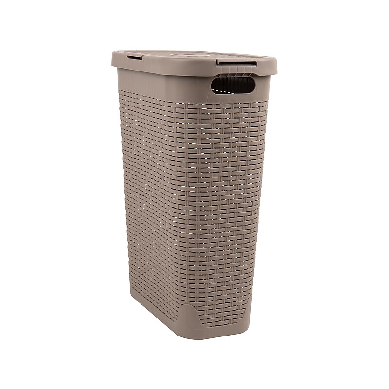Mind Reader 10.57-Gallon Laundry Hamper with Lid, Plastic, Tan (40HAMP-BRNM) image 1