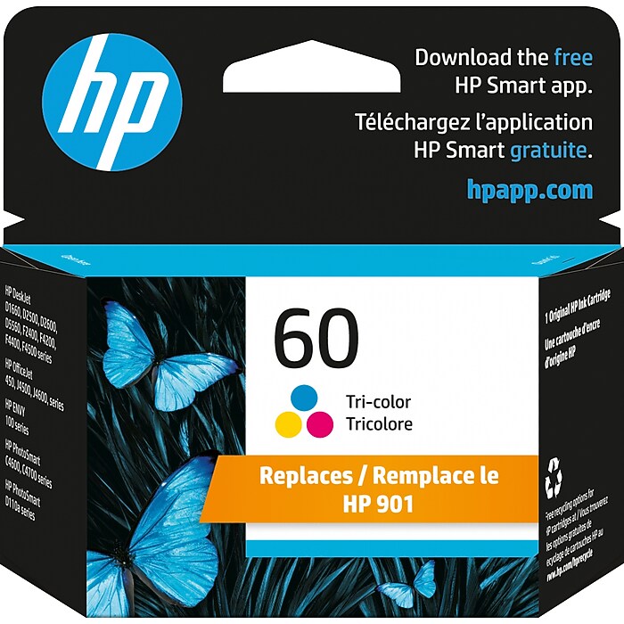 HP 60/901 Tri-Color Ink Cartridge, Prints Up to 165 Pages