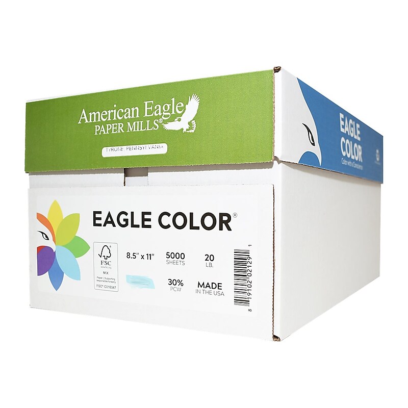 American Eagle 30% Recycled Colored Paper, 20 lbs., 8.5" x 11", Blue, 500/Ream, 10 Reams/Carton (4768050) image 1