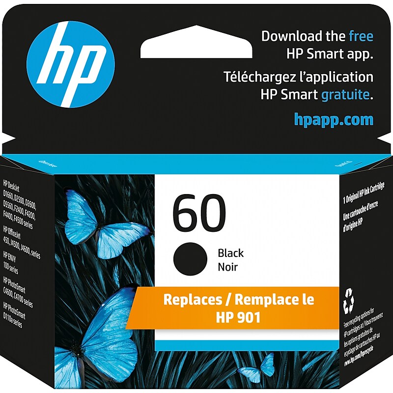 HP 60 Black Standard Yield Ink Cartridge, Prints Up to 200 Pages (CC640WN#140) image 1