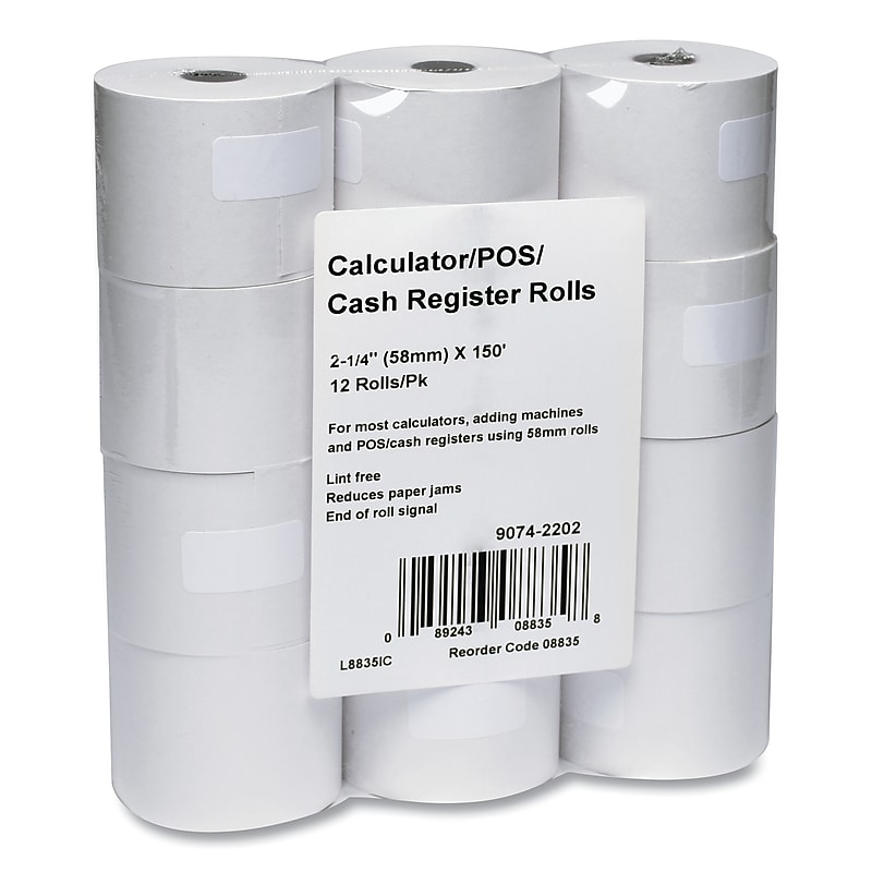 Impact Bond Paper Rolls, 2.25" x 150 ft, White, 12/Pack (ICX90742202) image 1