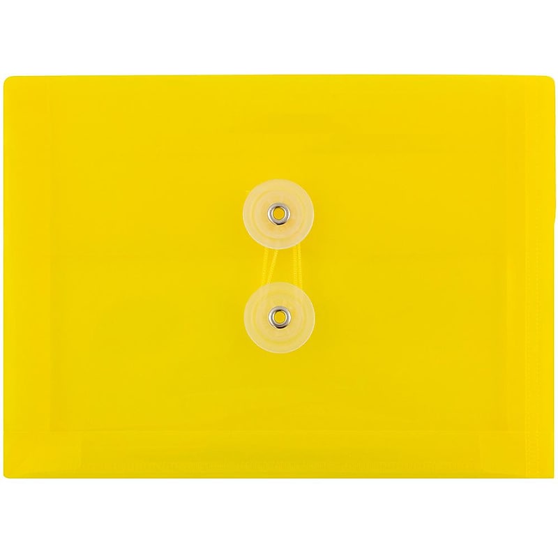 JAM Paper Premium Plastic Filing Envelope with Button & String Closure, Yellow, 3/Pack (920B1YEX3) image 1