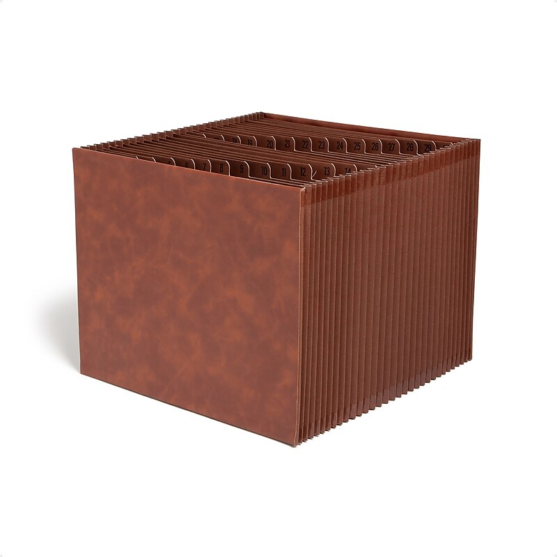 Smead Tuff Box Bottom Heavy Duty Reinforced Faux Leather Accordion File, Alphabetical Index, 31 Pocket, Letter, Brown (73785) image 1