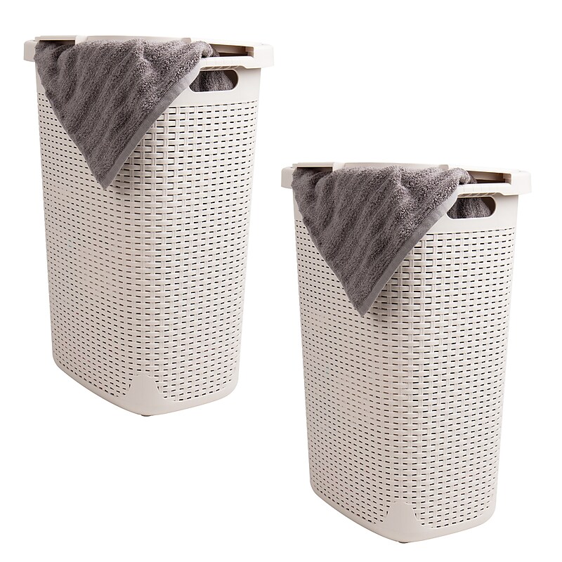 Mind Reader 15.85-Gallon Laundry Hamper with Lid, Plastic, Ivory, 2/Set (60HAMP2PK-IVO) image 1