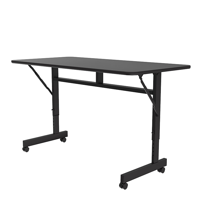 Correll Econoline 48"W x 24"D Adjustable Foldable Training Room Table, Laminate, With Wheels, Black Granite (FTM2448TF07) image 1