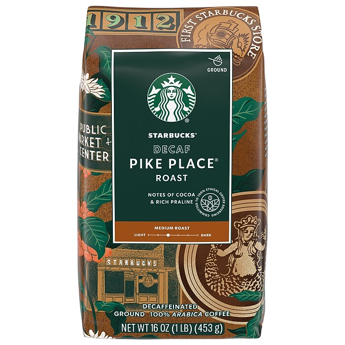 Starbucks Pike Place Decaf Ground Coffee, Medium Roast, 16 oz