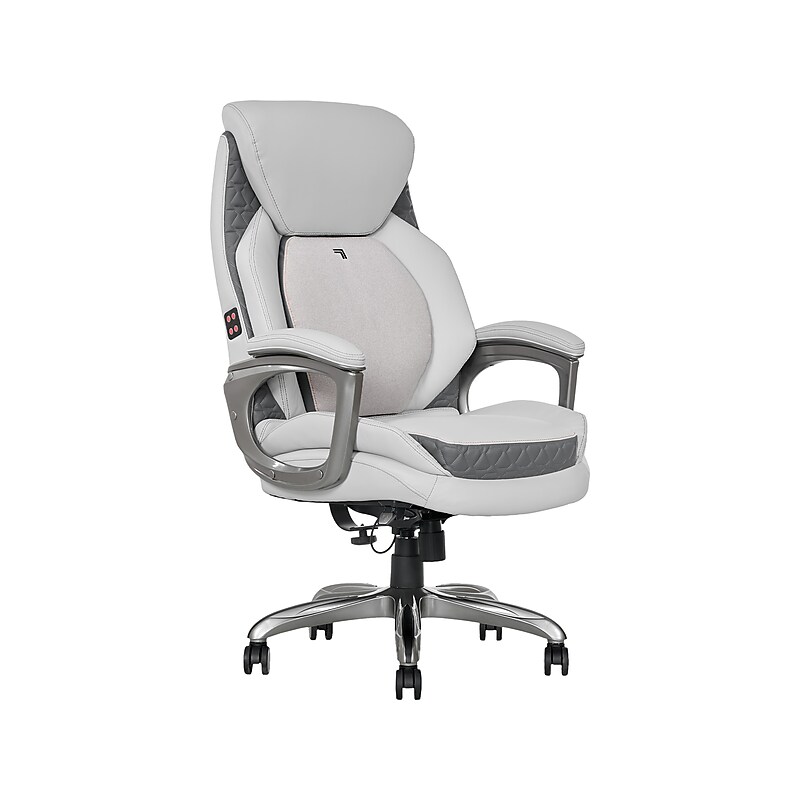 Sharper Image S-600 Active Lumbar Heated Ergonomic Bonded Leather Swivel Executive Massage Chair, Off-White (60098-OWHT) image 1