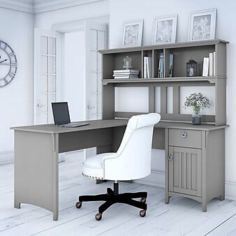 Bush Furniture Salinas 60"W x 60"D L-Shaped Desk with Hutch, Cape Cod Gray (SAL004CG)