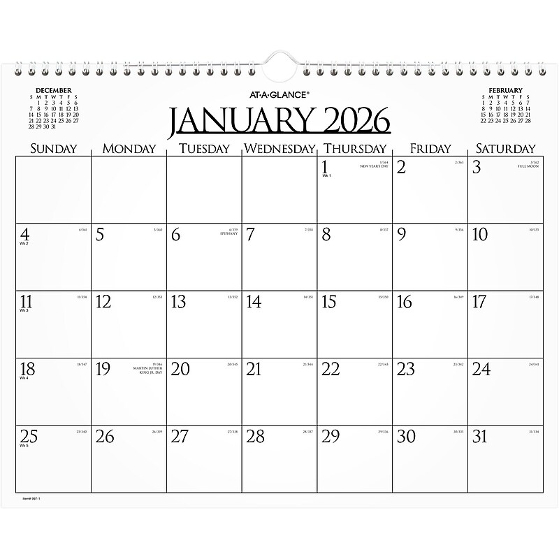 2026 AT-A-GLANCE Business 15" x 12" Monthly Wall Calendar, White/Black (997-1-26) image 1
