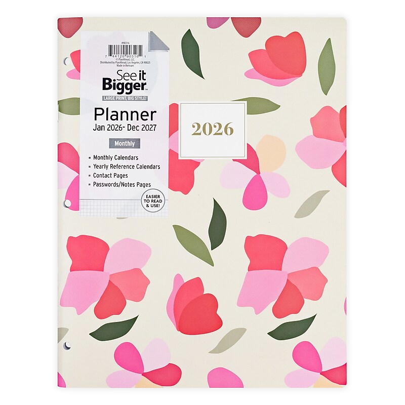 2025-2026 PlanAhead See It Bigger Floral 8.6" x 11" Monthly Planner, Paperboard Cover (90316) image 1
