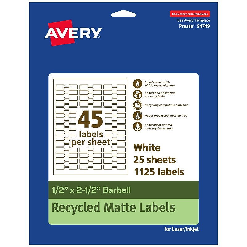 Avery EcoFriendly Laser/Inkjet Decorative Edge Multipurpose Labels, 1/2" x 2-1/2", White, 1125/Pack (94749) image 1