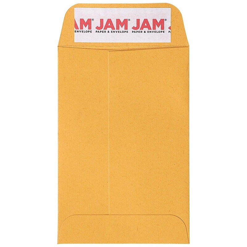 JAM Paper Self Seal #4 Coin Business Envelopes, 3" x 4 1/2", Brown Kraft Manila, 100/Pack (400238461D) image 1