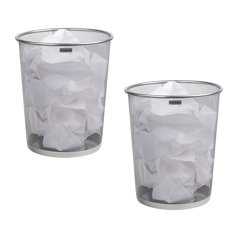 Mind Reader Metal Mesh Trash Can Without Lid, 4.4 Gallon, Silver, 2/Pack (2CIRGA-SIL) image 1