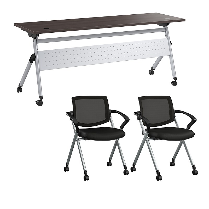 Bush Business Furniture Envision 72"W Foldable Training Room Table with 2 Chairs, Storm Gray (NVS002SG) image 1
