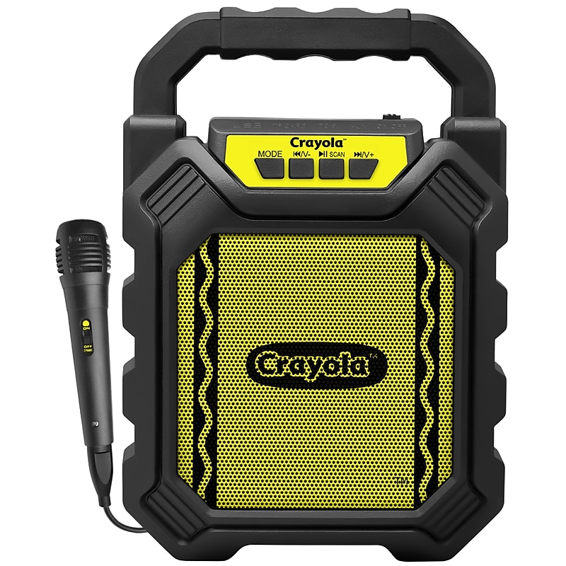 Crayola Portable Bluetooth Karaoke Speaker with FM Radio and Microphone, Black & Yellow (CBX210M) image 1